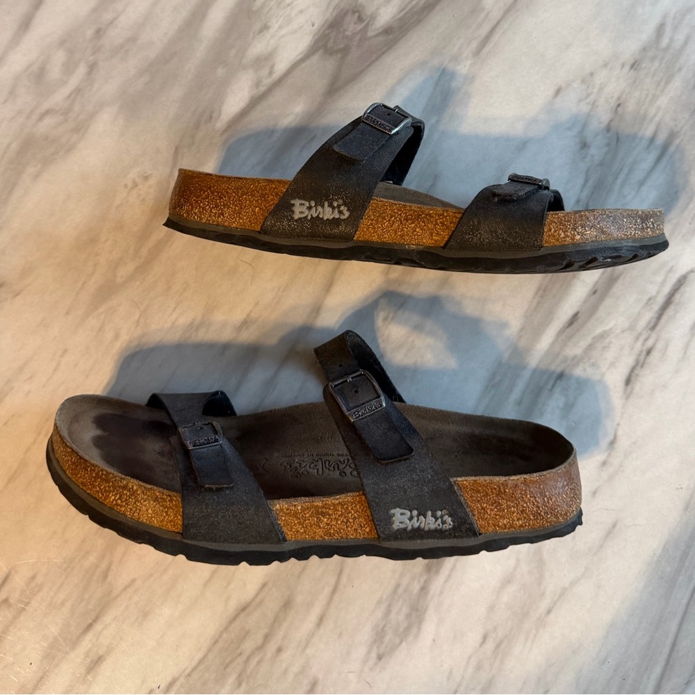 Birkenstock Black Two-Strap Cork Footbed Sandals